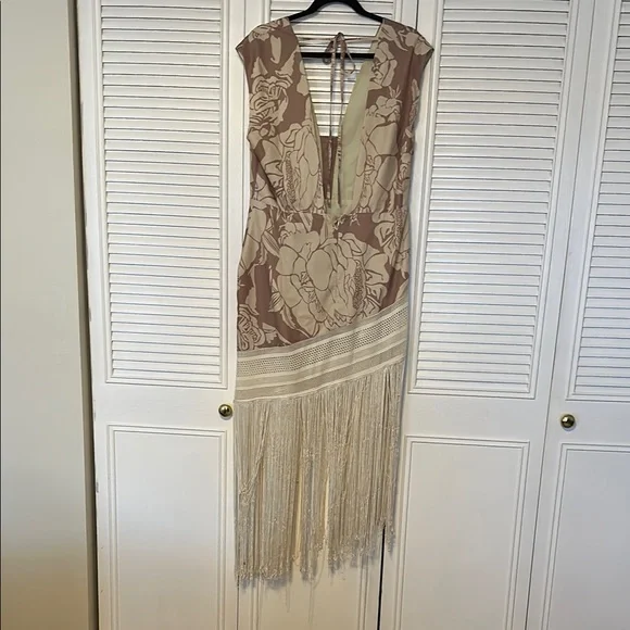 Floral Fringe Dress in Brown and Cream - Picture 2 of 2